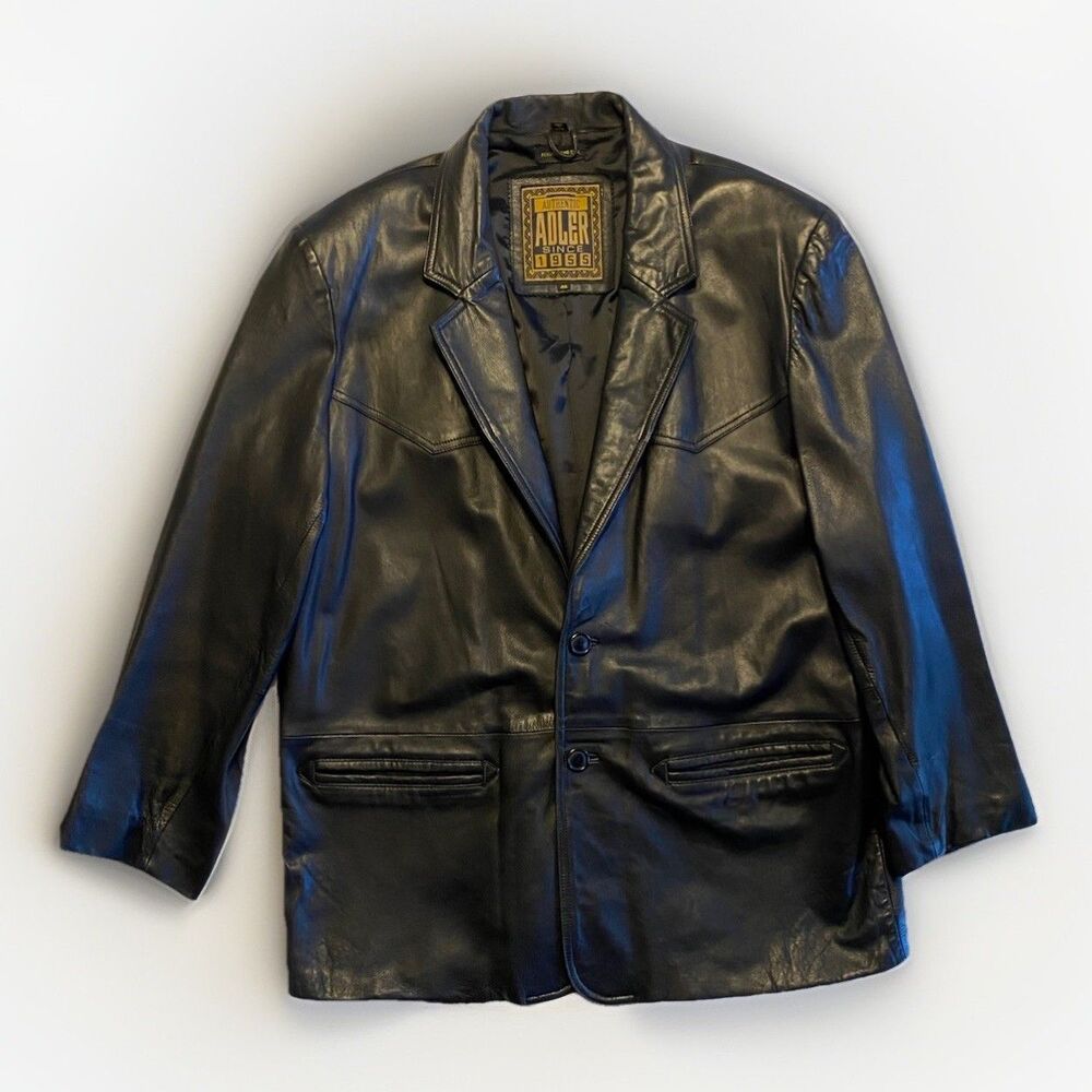 Vintage Adler Black Lamb Skin Leather Blazer Men’s X-Large Western Sport Coat XL